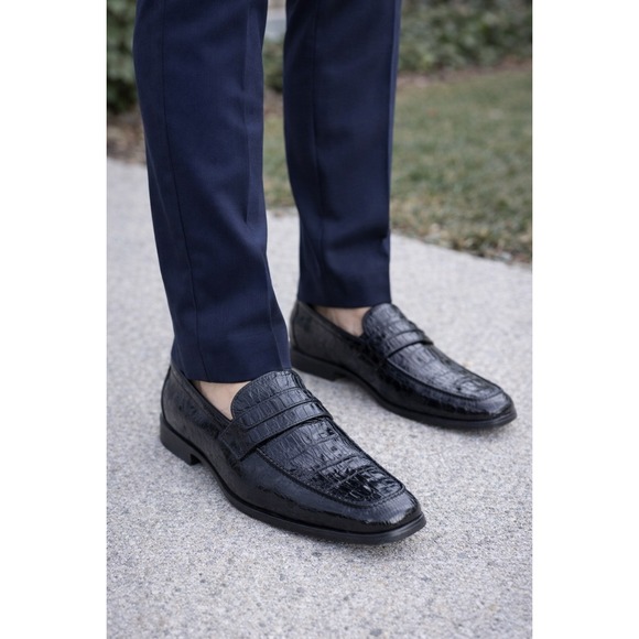 Belvedere Natale Black Genuine Caiman Crocodile Shoes Men's 9